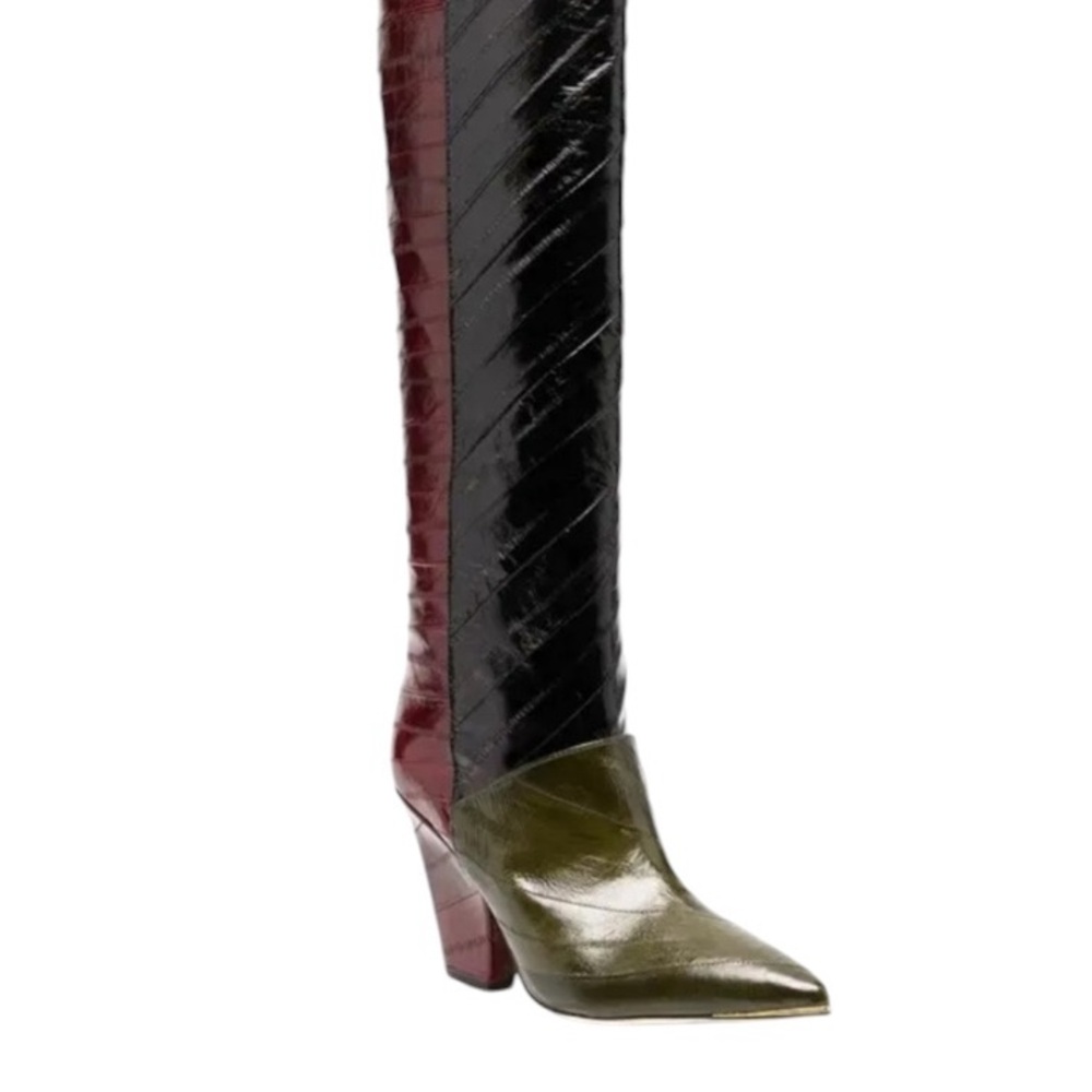 Tory Burch Red Navy Pointed Knee Boot Shoe wedge Black Burgundy Leather Cowboy 7
